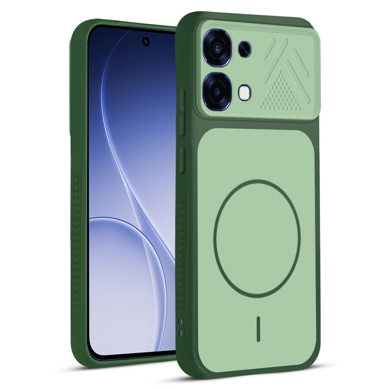 Front and back view of Green protective back cover for Oppo F31 5G with textured sides, camera guard and slim fit design.