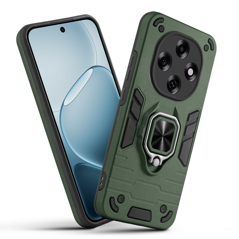 Front and back view of Oppo F31 Pro 5G fitted with a protective case and ring grip
