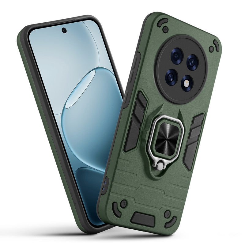 Front and back view of Oppo F31 Pro Plus 5G fitted with a protective case and ring grip