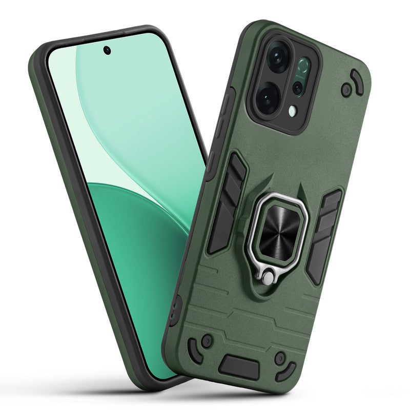 Front and back view of Oppo Reno 14 5G fitted with a protective case and ring grip