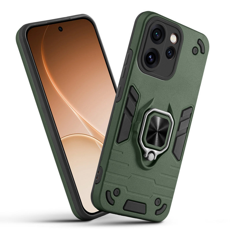 Front and back view of Oppo Reno 15 Pro Mini 5G fitted with a protective case and ring grip