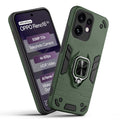 Front and back view of Oppo Reno 16 5G fitted with a protective case and ring grip