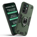 Front and back view of Realme C85 5G fitted with a protective case and ring grip