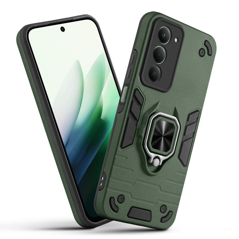 Front and back view of Redmi Note 15 5G fitted with a protective case and ring grip