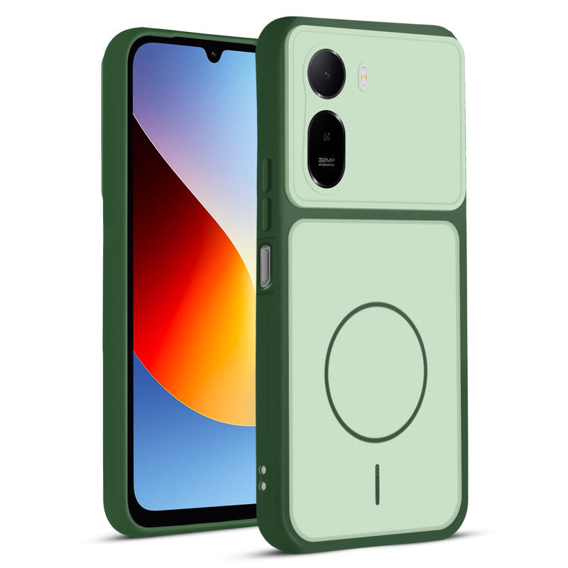 Front and back view of Green protective back cover for Redmi A7 Pro 4G with textured sides, camera guard and slim fit design.