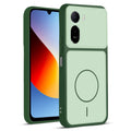 Front and back view of Green protective back cover for Redmi A7 Pro 5G with textured sides, camera guard and slim fit design.