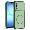 Front and back view of Green protective back cover for Samsung A17 5G with textured sides, camera guard and slim fit design.