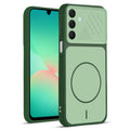 Front and back view of Green protective back cover for Samsung A26 5G with textured sides, camera guard and slim fit design.