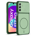Front and back view of Green protective back cover for Samsung F17 5G  with textured sides, camera guard and slim fit design.