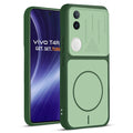 Front and back view of Green protective back cover for Vivo T4R 5G with textured sides, camera guard and slim fit design.