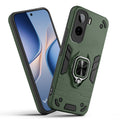 Front and back view of Vivo T5 Pro 5G fitted with a protective case and ring grip