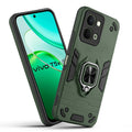 Front and back view of Vivo T5x 5G fitted with a protective case and ring grip