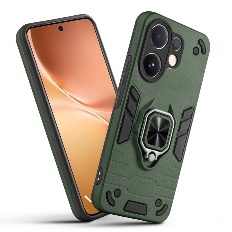 Front and back view of Vivo V60 5G fitted with a protective case and ring grip