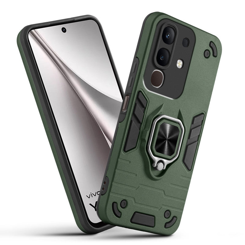 Front and back view of Vivo Y31 Pro 5G fitted with a protective case and ring grip