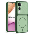 Front and back view of Green protective back cover for Vivo Y400 Pro 5G with textured sides, camera guard and slim fit design.