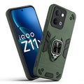 Front and back view of iQOO Z11x 5G fitted with a protective case and ring grip