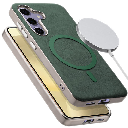 Premium Faux Leather MagSafe Compatible Case for Samsung S25 5G With Metal Finish Edges