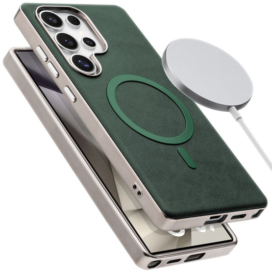 Premium Faux Leather MagSafe Compatible Case for Samsung S24 Ultra 5G With Metal Finish Edges