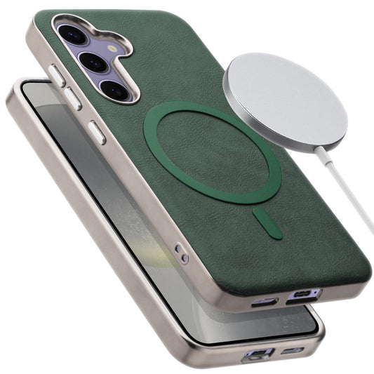 Premium Faux Leather MagSafe Compatible Case for Samsung S24 5G With Metal Finish Edges