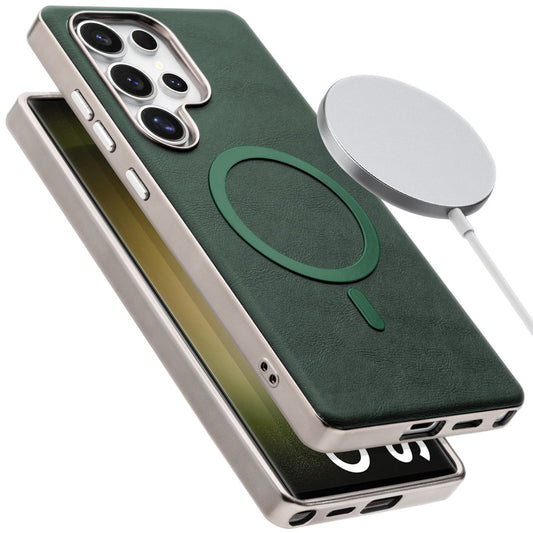 Premium Faux Leather MagSafe Compatible Case for Samsung S23 Ultra 5G With Metal Finish Edges