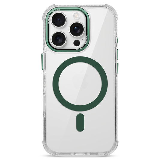 Premium Crystal Clear Hard Back Case For Apple iPhone 15 Pro Max with Strong MagSafe Magnet & Colored Metal finish Ring Camera Protection