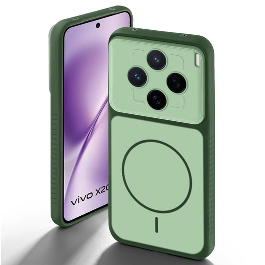 Green back cover for Vivo X200T 5G with camera cut protection and ring design on back side.