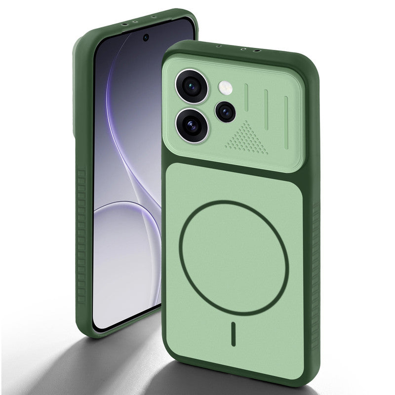 Green back cover for Oppo Reno 15 Pro Mini 5G with camera cut protection and ring design on back side.