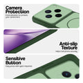 Green phone case for Vivo X200T 5G showing camera safety edges, anti slip side grip and easy press button covers.