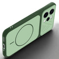 Angled view of Green mobile case for Oppo Reno 15 5G with proper charging port cutout, speaker holes and strong corner protection.