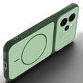 Angled view of Green mobile case for Oppo Reno 15 Pro Mini 5G with proper charging port cutout, speaker holes and strong corner protection.