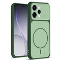 Front and back view of Green protective back cover for Oppo Reno 15 5G with textured sides, camera guard and slim fit design.
