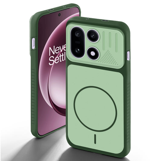 Green back cover for OnePlus 15 5G with camera cut protection and ring design on back side.