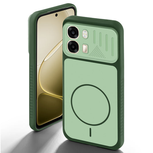 Green back cover for Oppo A6 Pro 5G with camera cut protection and ring design on back side.