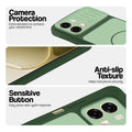 Green phone case for Oppo A6 Pro 5G showing camera safety edges, anti slip side grip and easy press button covers.