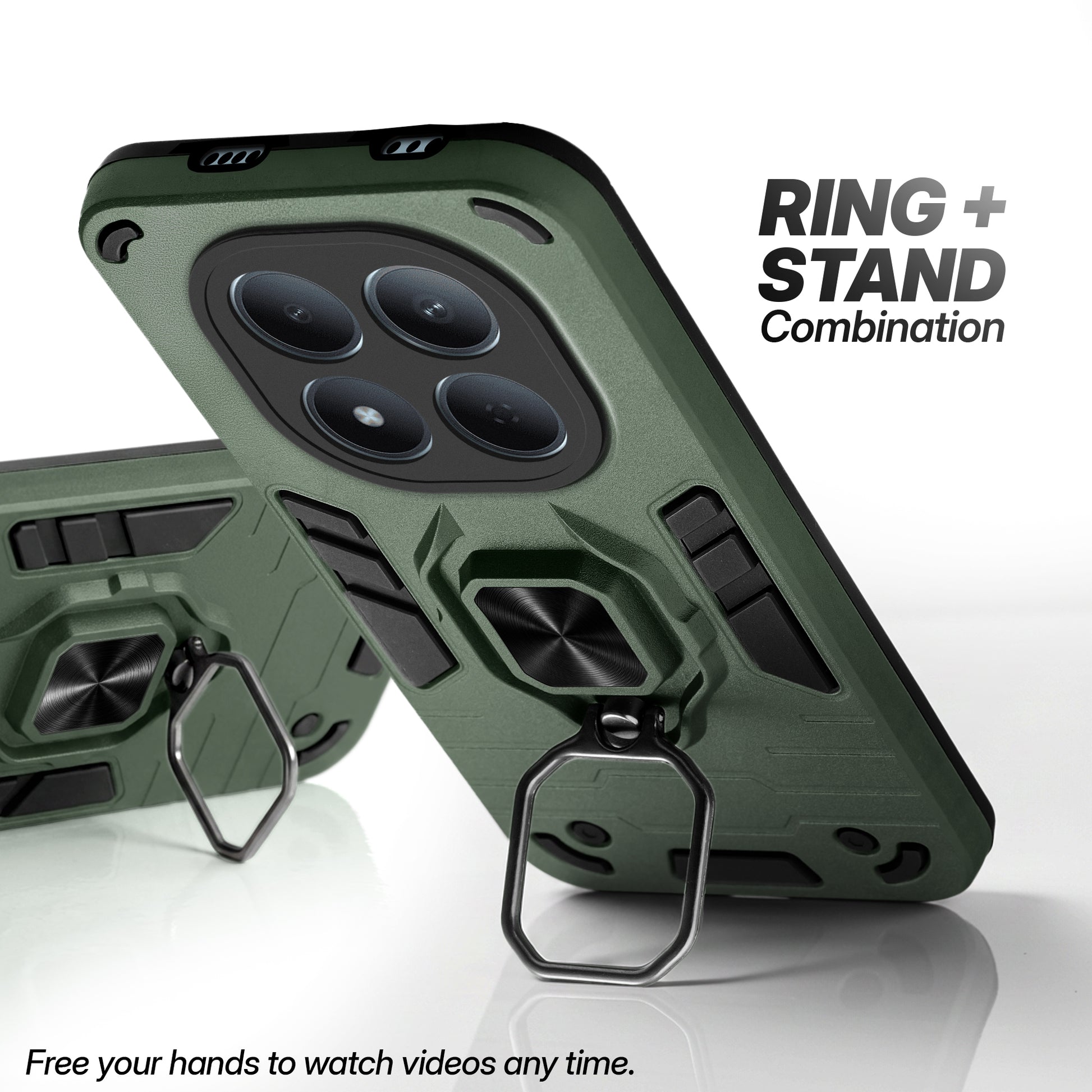 Redmi Note 15 Pro 5G case with foldable ring stand for hands-free viewing in kickstand position