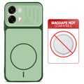 Green back cover for Oppo A6 Pro 5G with printed ring pattern and message showing not compatible with MagSafe charging.