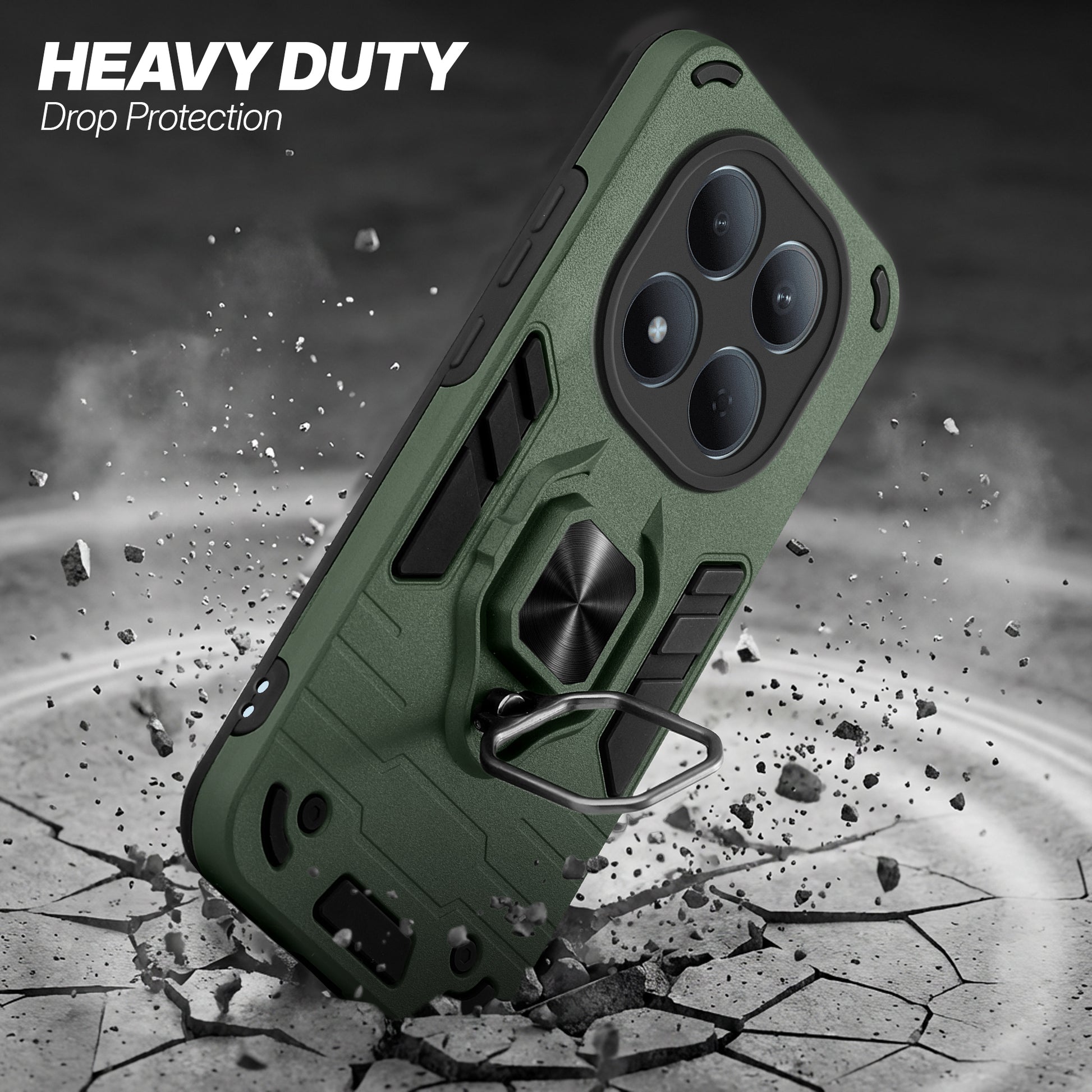 Redmi Note 15 Pro 5G protective case illustrating impact drop protection with an impact-resistant frame.