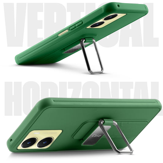 Premium Silicone Case with Metal Kickstand and Camera Protection Back Cover For Vivo T2x 5G