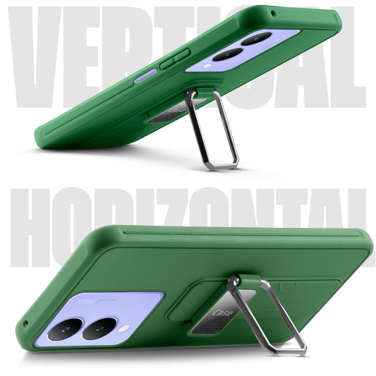 Premium Silicone Case with Metal Kickstand and Camera Protection Back Cover For Vivo Y28 5G