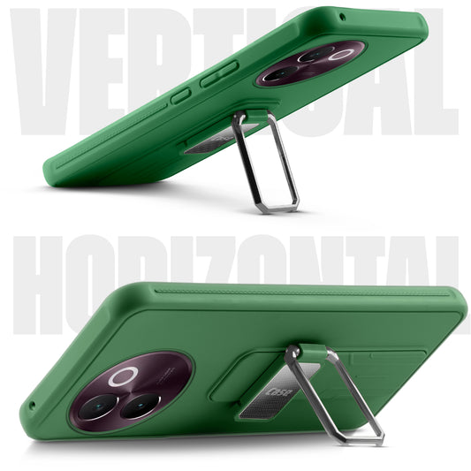 Premium Silicone Case with Metal Kickstand and Camera Protection Back Cover For Vivo V30e 5G