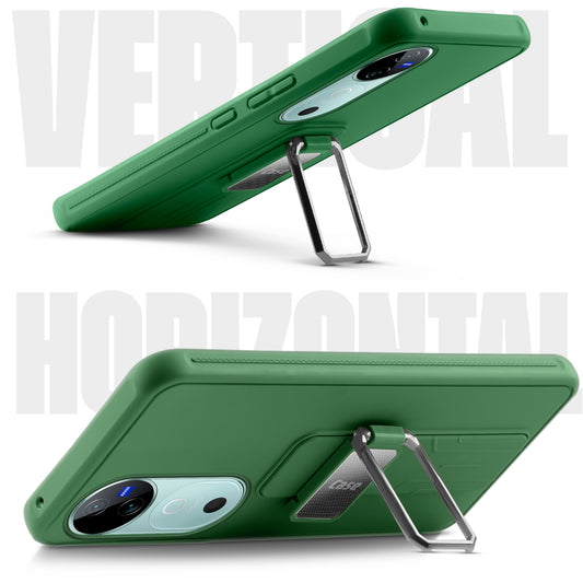 Premium Silicone Case with Metal Kickstand and Camera Protection Back Cover For Vivo V40 5G