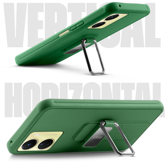 Premium Silicone Case with Metal Kickstand and Camera Protection Back Cover For Vivo Y56 5G
