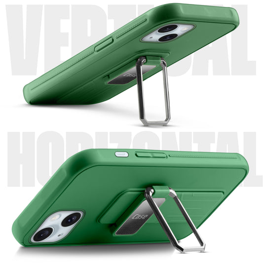 Premium Silicone Case with Metal Kickstand and Camera Protection Back Cover For Apple iPhone 14