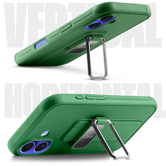 Premium Silicone Case with Metal Kickstand and Camera Protection Back Cover For Apple iPhone 16