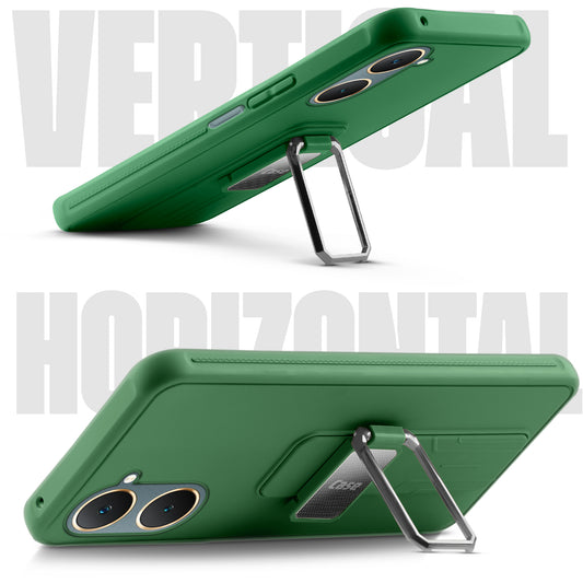 Premium Silicone Case with Metal Kickstand and Camera Protection Back Cover For Vivo Y18