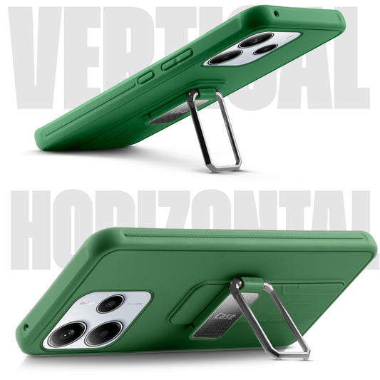 Premium Silicone Case with Metal Kickstand and Camera Protection Back Cover For Redmi Note 14 SE 5G