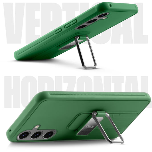Premium Silicone Case with Metal Kickstand and Camera Protection Back Cover For Samsung S24 FE 5G