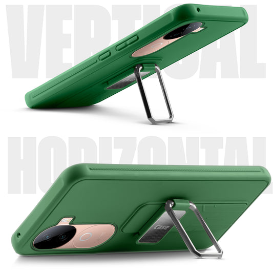 Premium Silicone Case with Metal Kickstand and Camera Protection Back Cover For Vivo V40e 5G