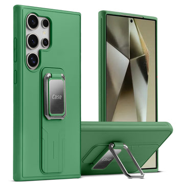 Premium Silicone Case with Metal Kickstand and Camera Protection Back Cover For Samsung S25 Ultra 5G
