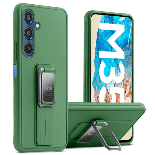Premium Silicone Case with Metal Kickstand and Camera Protection Back Cover For Samsung M35 5G